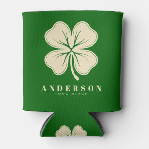 Irish Lucky Four Leaf Clover with Name Green Can Cooler