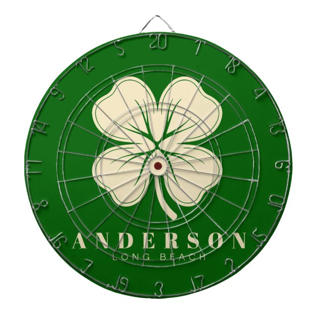 Irish Lucky Four Leaf Clover with Name Green Dartboard (Front)