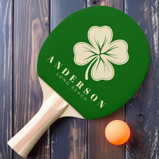 Irish Lucky Four Leaf Clover with Name Green Ping Pong Paddle (Creator Uploaded)