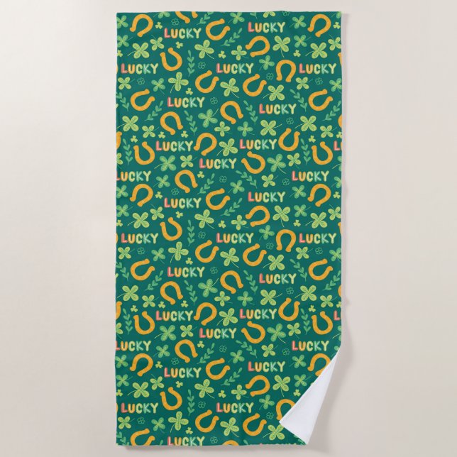 Irish LUCKY green pattern Beach Towel (Front)