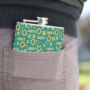 Irish LUCKY green pattern Hip Flask