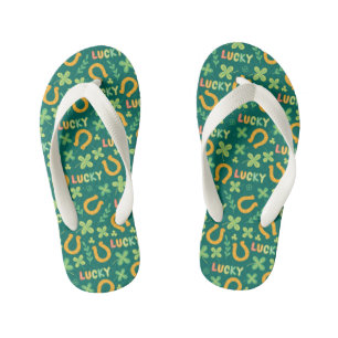 Irish LUCKY green pattern Kid's Flip Flops