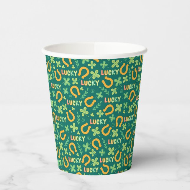 Irish LUCKY green pattern Paper Cups (Left)
