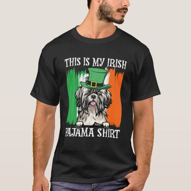 Irish Lucky Shamrock Green Clover Shih Tzu St Patr T-Shirt (Front)