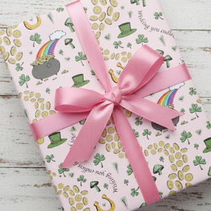 Irish Lucky Shamrock & Pot of Gold Pattern Wrapping Paper