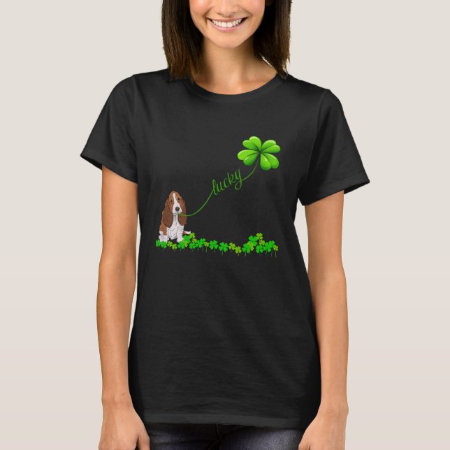 Irish Lucky with basset hound  basset hound T-Shirt (Front)