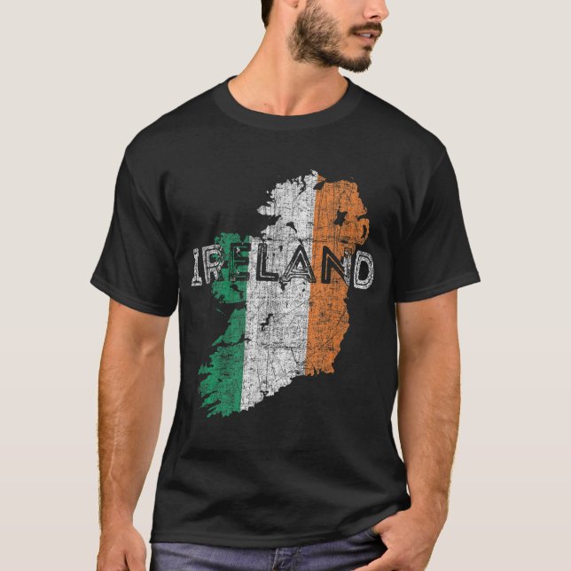 Irish Map and Flag Souvenir - Distressed Ireland T-Shirt (Front)
