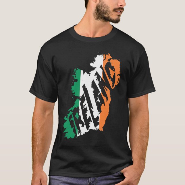 Irish Map Word  Ireland Flag Colour Letters T-Shirt (Front)