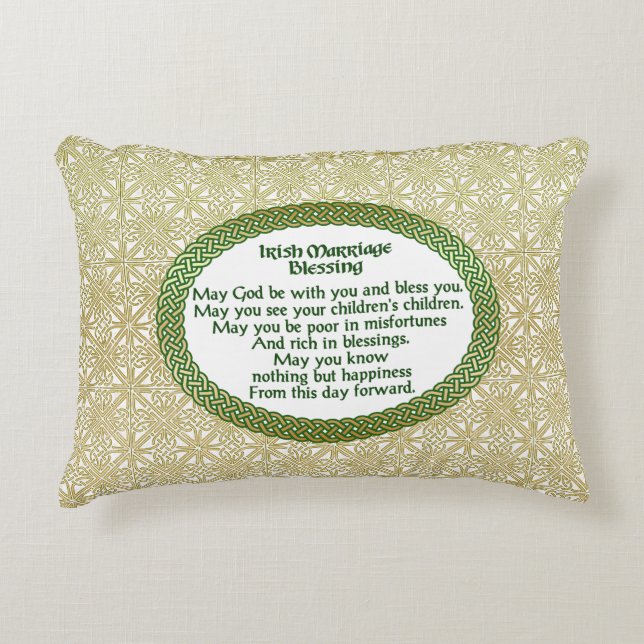 Irish Marriage Blessing, Gold & Green Wedding Decorative Cushion (Front)