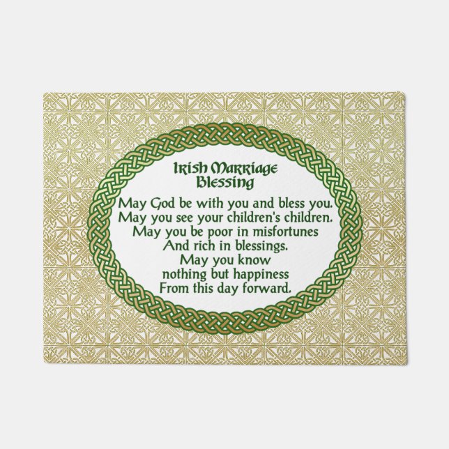 Irish Marriage Blessing, Gold & Green Wedding Doormat (Front)