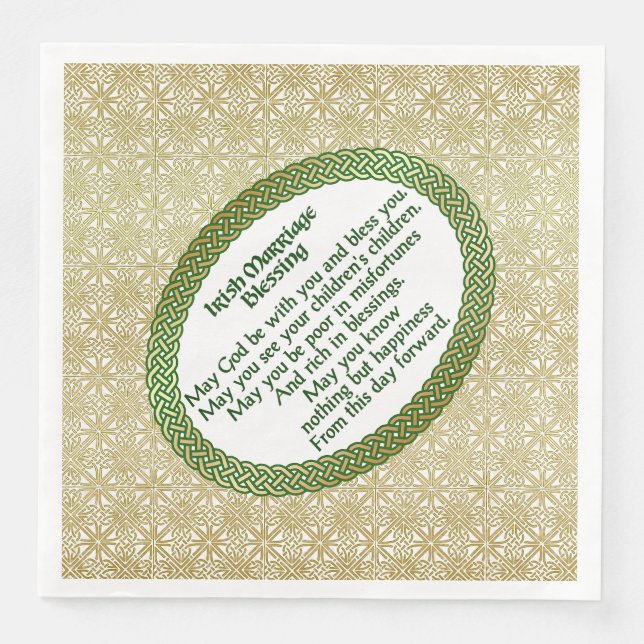 Irish Marriage Blessing, Gold & Green Wedding Napkin (Front)