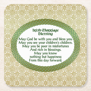 Irish Marriage Blessing, Gold & Green Wedding Square Paper Coaster