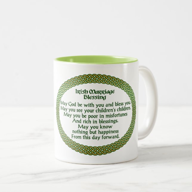 Irish Marriage Blessing, Gold & Green Wedding Two-Tone Coffee Mug (Front Right)