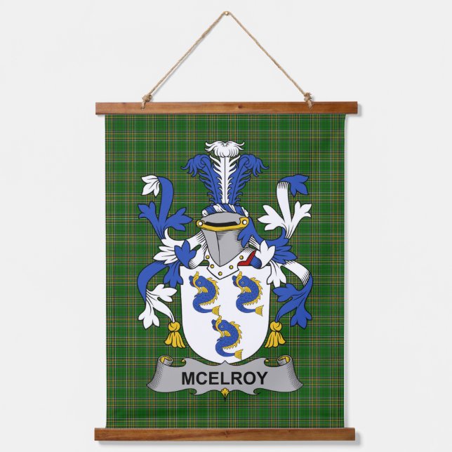 Irish McElroy or Gilroy Coat of Arms Family Crest Hanging Tapestry (Front)