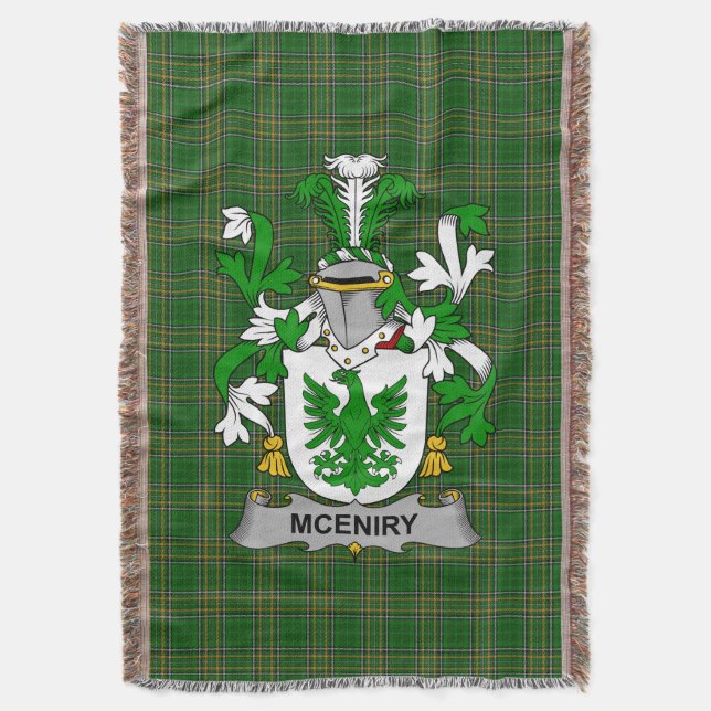  Irish McEniry or McEnery Coat of Arms Family Cres Throw Blanket (Front Vertical)