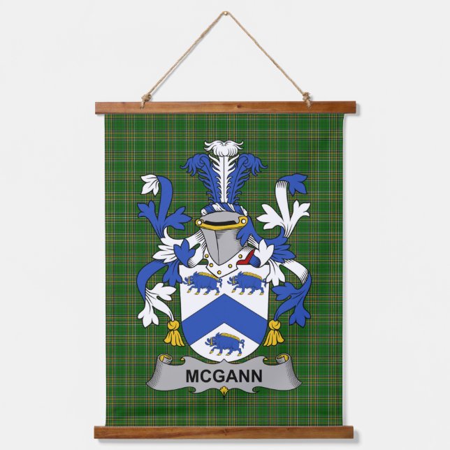 Irish McGann or Magan Coat of Arms Family Crest Hanging Tapestry (Front)