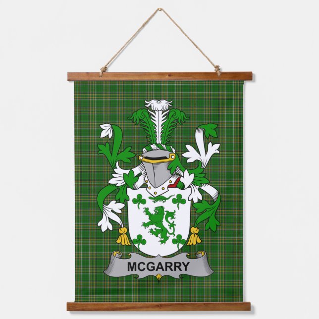 Irish McGarry or Garry Coat of Arms Family Crest Hanging Tapestry (Front)