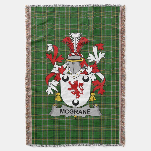  Irish McGrane or McGrann Coat of Arms Family Cres Throw Blanket (Front Vertical)