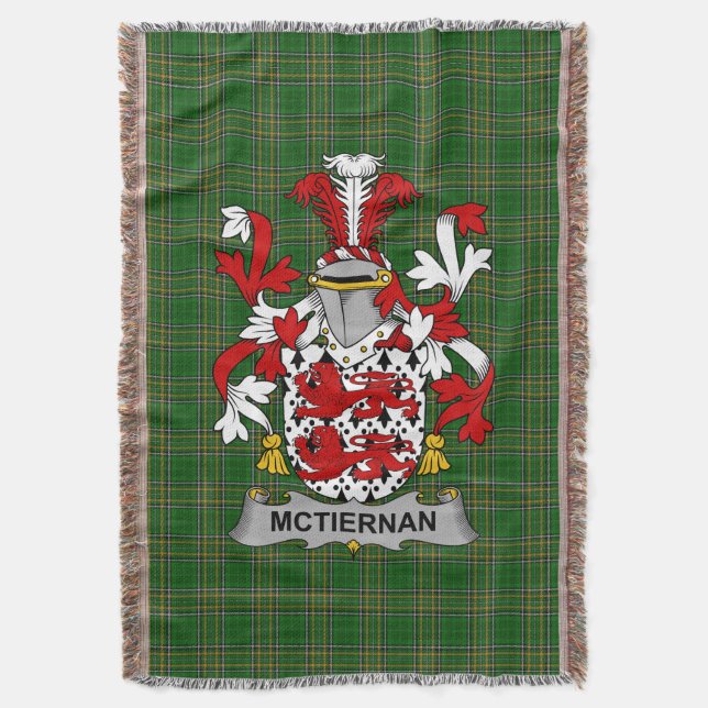  Irish McTiernan or Kiernan Coat of Arms Family Cr Throw Blanket (Front Vertical)