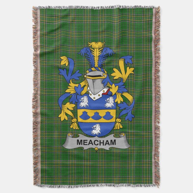  Irish Meacham Coat of Arms Family Crest Ireland Throw Blanket (Front Vertical)