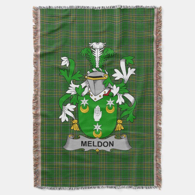  Irish Meldon or Muldoon Coat of Arms Family Crest Throw Blanket (Front Vertical)