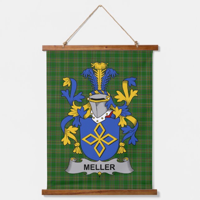 Irish Meller Coat of Arms Family Crest Hanging Tapestry (Front)