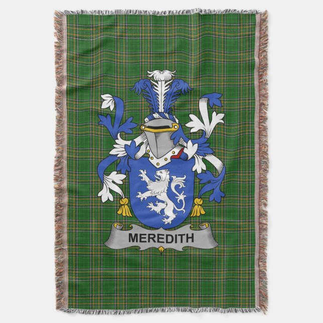  Irish Meredith Coat of Arms Family Crest Ireland  Throw Blanket (Front Vertical)