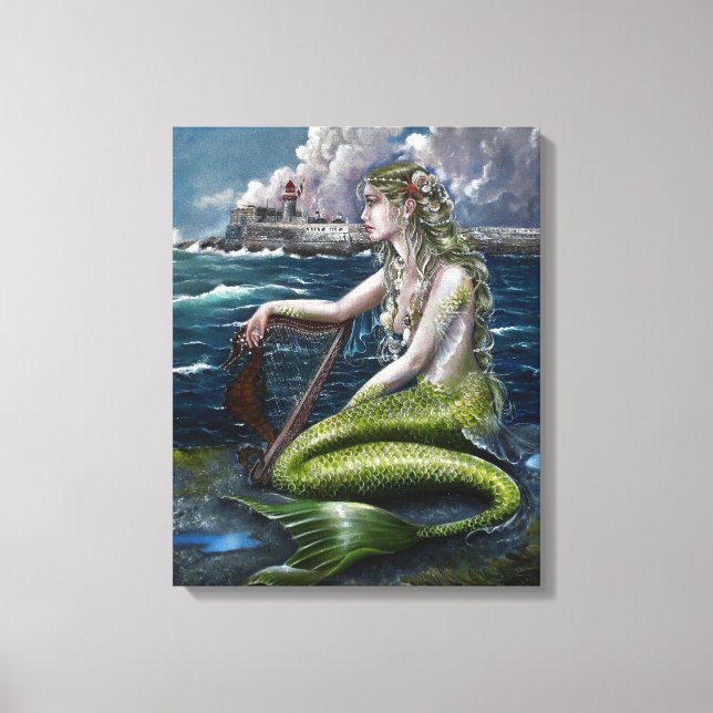 Irish Mermaid with harp canvas print (Front)