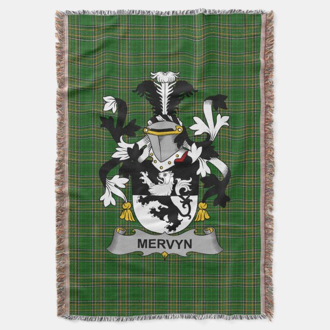  Irish Mervyn Coat of Arms Family Crest Ireland Throw Blanket (Front Vertical)