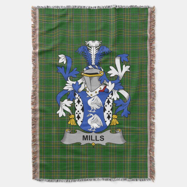  Irish Mills Coat of Arms Family Crest Ireland Throw Blanket (Front Vertical)