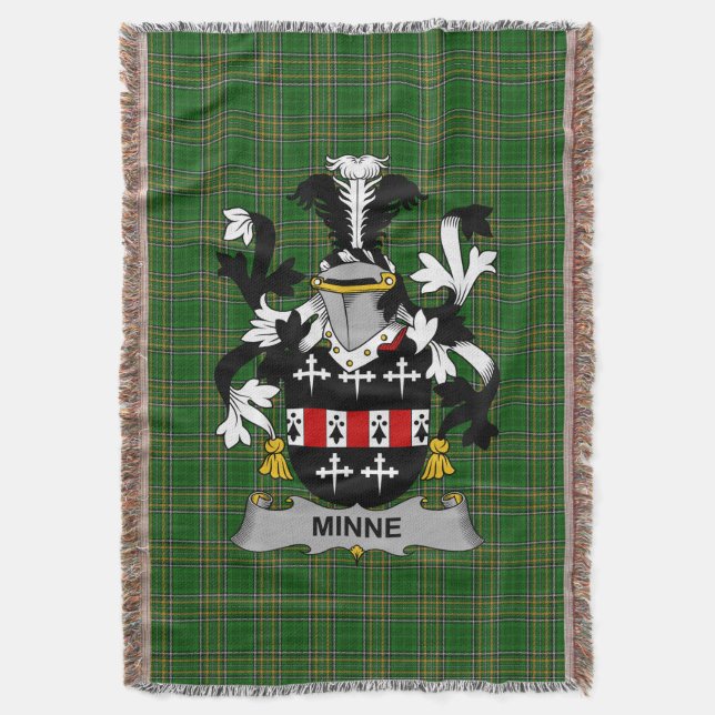  Irish Minne Coat of Arms Family Crest Ireland Throw Blanket (Front Vertical)