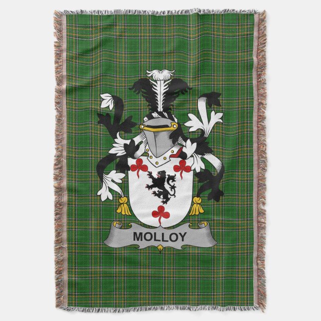  Irish Molloy or O_Mulloy Coat of Arms Family Cres Throw Blanket (Front Vertical)