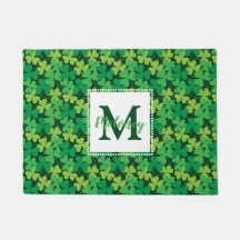 Irish Monogram Shamrocks Doormat