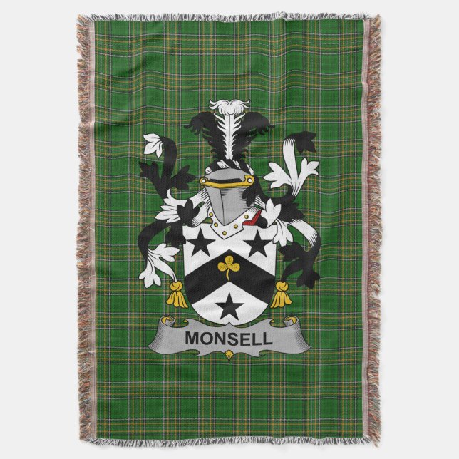  Irish Monsell Coat of Arms Family Crest Ireland Throw Blanket (Front Vertical)