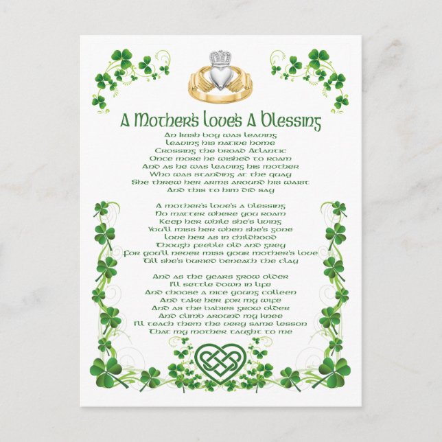 Irish Mothers Love is A Blessing Postcard (Front)