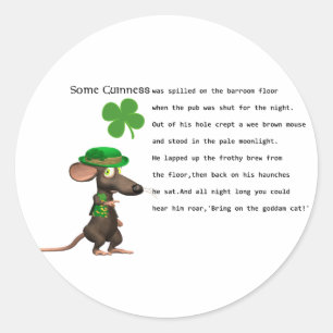 Irish Mouse drinking beer Classic Round Sticker