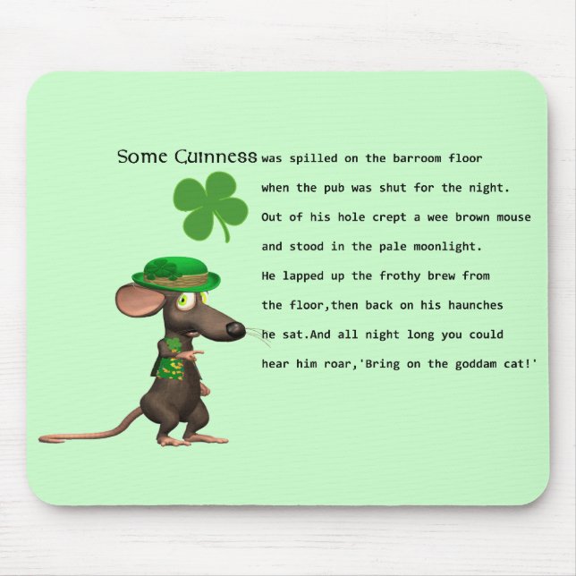 Irish Mouse drinking beer Mat (Front)