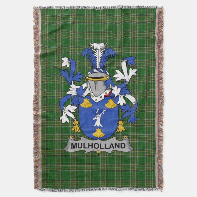  Irish Mulholland Coat of Arms Family Crest Irelan Throw Blanket (Front Vertical)