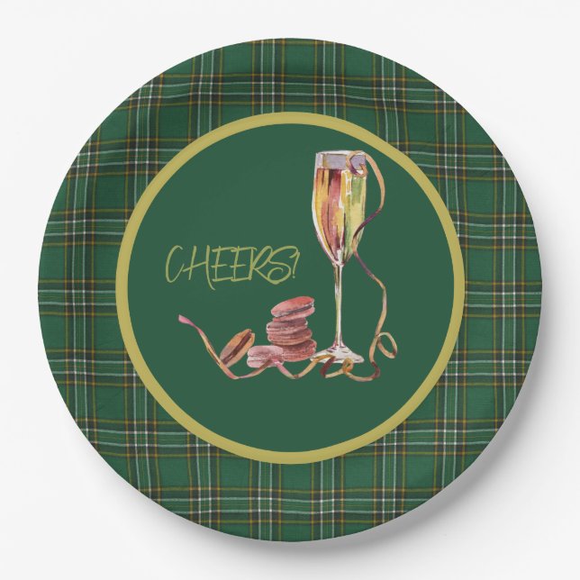 Irish National Tartan Champagne Cheers Paper Plate (Front)