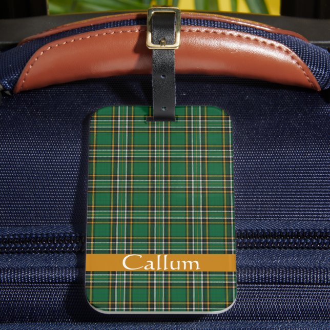 Irish National Tartan  Personalised  Luggage Tag (Front Insitu 2)