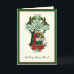 Irish Nativity Virgin Mary Jesus Poinsettias  Holi Holiday Card<br><div class="desc">Featuring a custom designed image of the Nativity of Jesus with the Holy Family overlaid on a green Irish Celtic Cross with red poinsettias. The text on the front reads "Merry Christmas/Happy Christmas" in Irish.</div>
