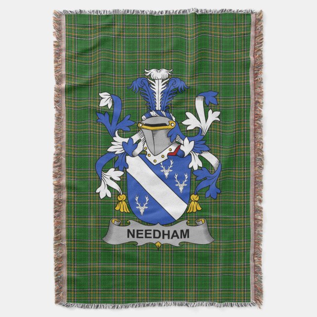  Irish Needham or O_Nee Coat of Arms Family Crest  Throw Blanket (Front Vertical)