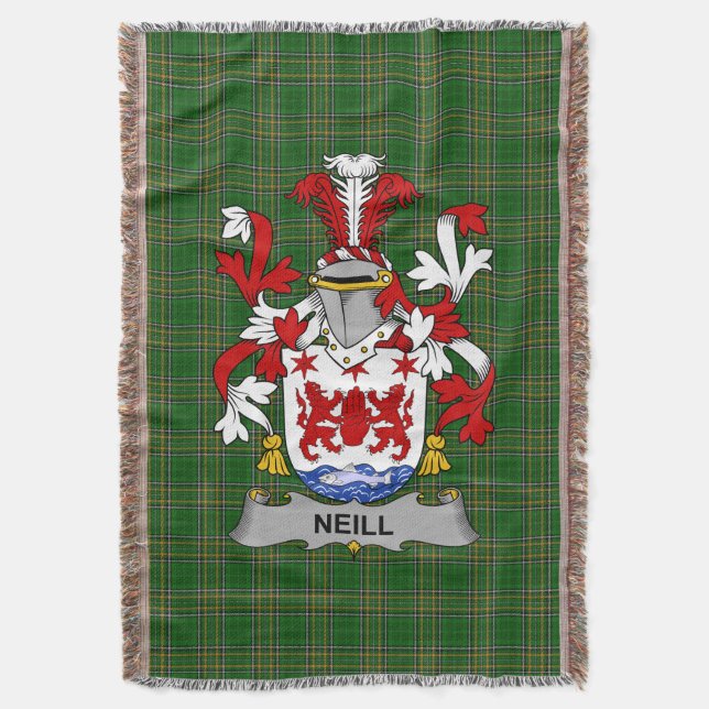  Irish Neill or McNeill Coat of Arms Family Crest  Throw Blanket (Front Vertical)