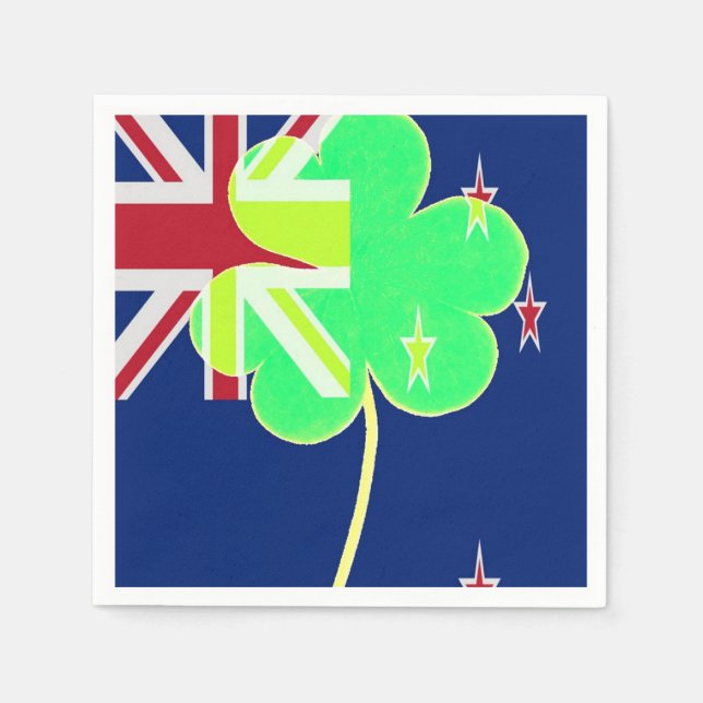 Irish New Zealand Flag Shamrock Clover St. Patrick Napkin (Front)
