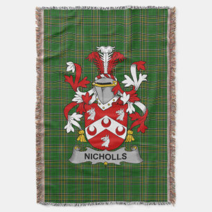  Irish Nicholls or Nichols Coat of Arms Family Cre Throw Blanket