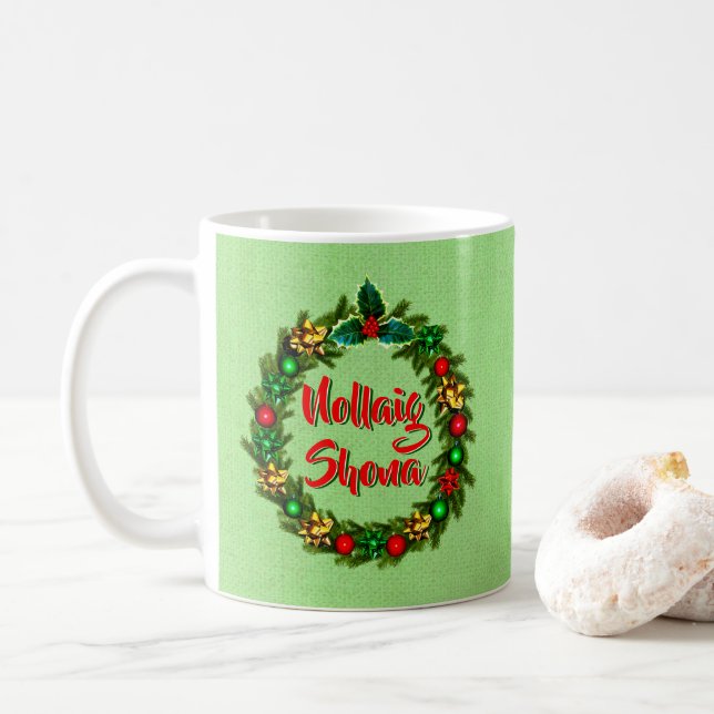 Irish Nollaig Shona Merry Christmas Coffee Mug (With Donut)