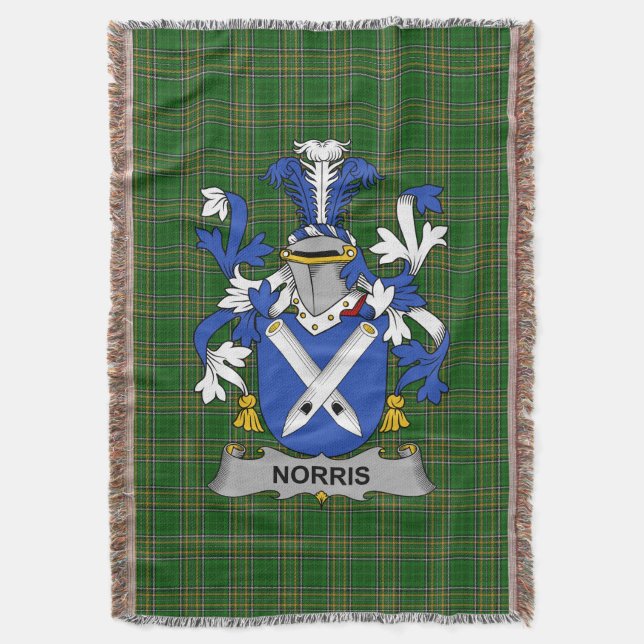  Irish Norris Coat of Arms Family Crest Ireland Throw Blanket (Front Vertical)