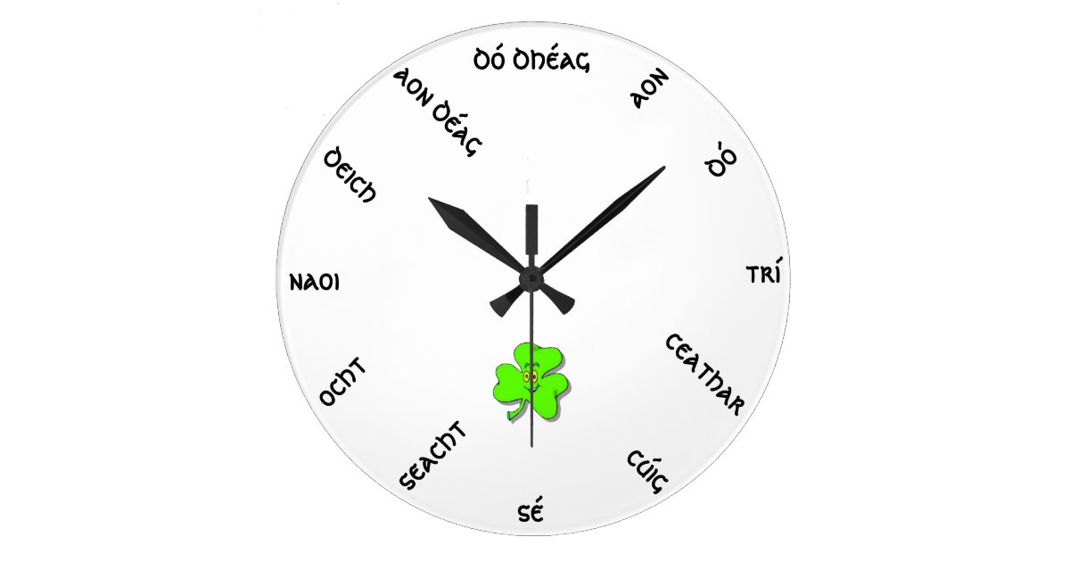 Irish Numbers Wall Clock arc Zazzle.co.uk