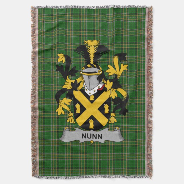  Irish Nunn Coat of Arms Family Crest Ireland Throw Blanket (Front Vertical)