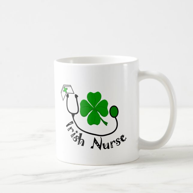 Irish Nurse Gifts, Green Clover Design Coffee Mug (Right)